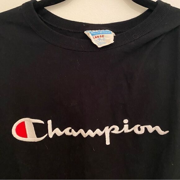 CHAMPION Logo Cotton T-Shirt in Black • sz L Large - Picture 6 of 6